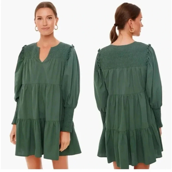 NWOT Tuckernuck Pomander Place Ceci Smocked Dress Long Puff Sleeve Jaguar Green - Picture 2 of 12